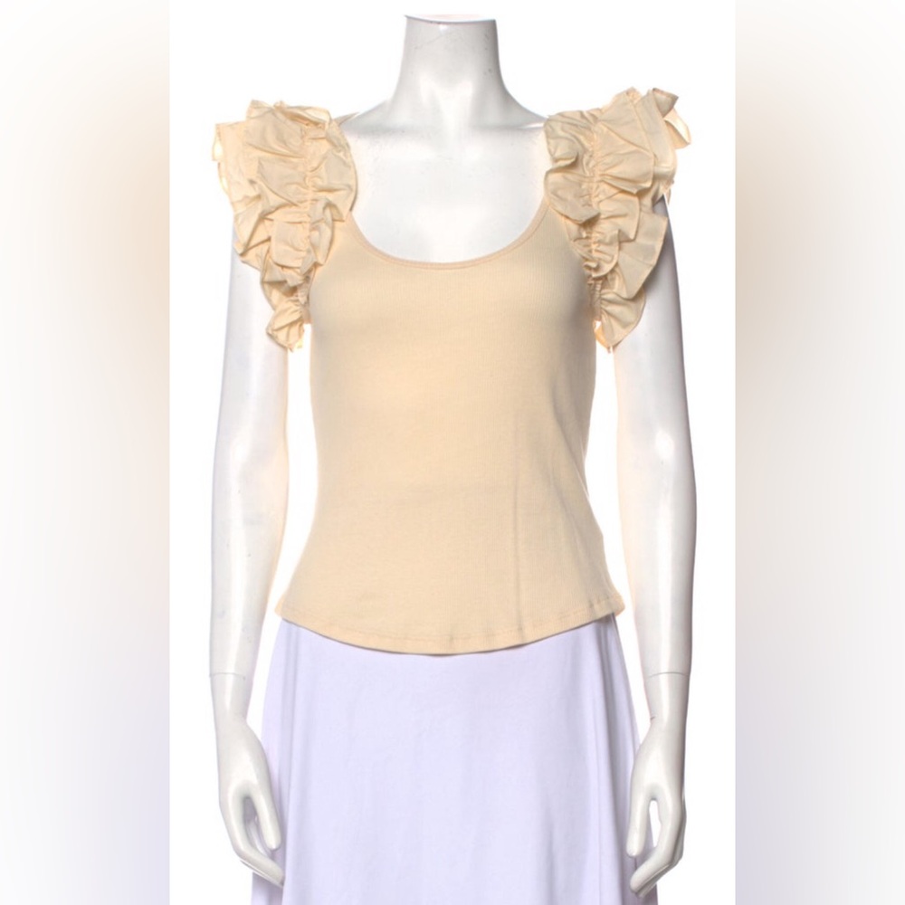NWT Ulla Johnson Koa Top in Cream Ribbed Knit Ruffle Cap Sleeve Womens Size S